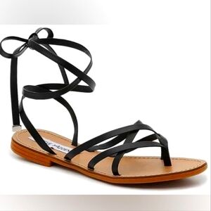 STEVE MADDEN Keyes Black Strappy Leather Sandals Size 8.5